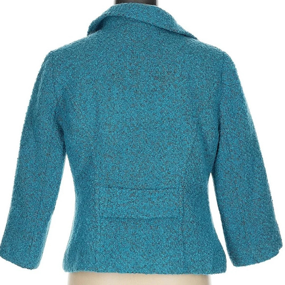 CAbi 186 Jacket Blazer Teal Turquoise Blue Boucle Tweed Wool Blend Size 6 Small - Picture 3 of 8